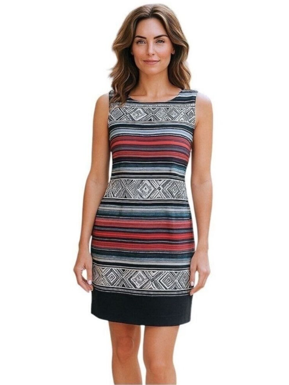 AB Studio Aztec Sleeveless Knee Length Shift Dress, Women’s Size 6, Southwestern